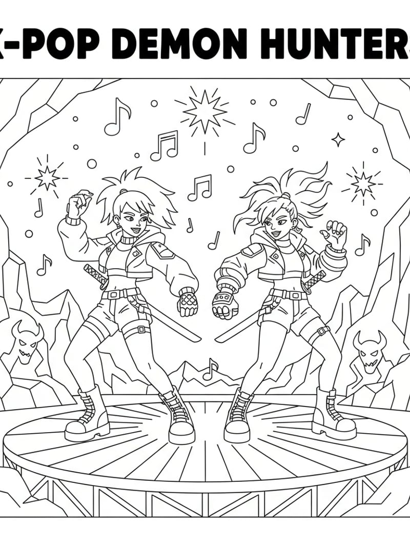Mira and Zoey dancing on glowing stage with music notes and lights