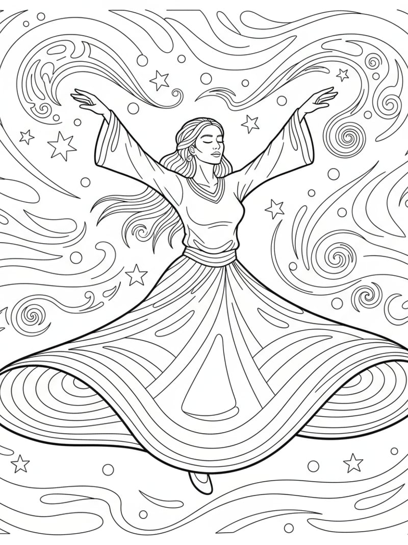 Rumi dance pose channeling energy through magical choreography