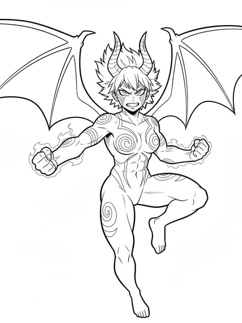 Rumi in demon form with glowing markings mid-battle pose