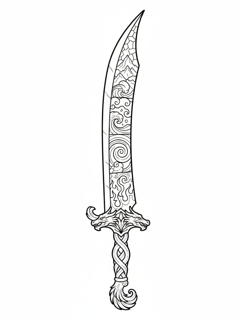 Rumi elemental sword with fire water wind earth patterns engraved