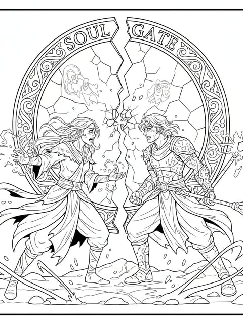 Rumi and Jinu dramatic confrontation with cracked soul gate background