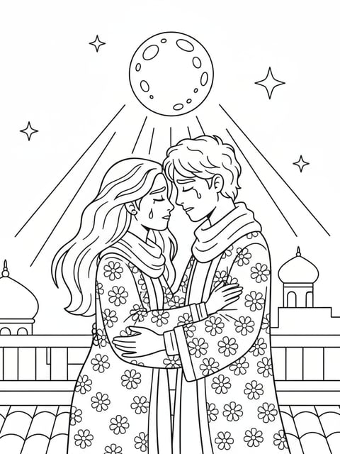 Rumi and Jinu emotional rooftop scene under moonlight