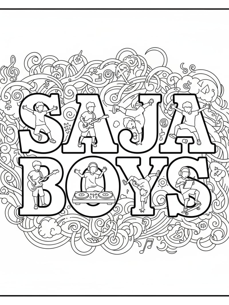 Saja Boys logo with member silhouettes and ornate soul energy background