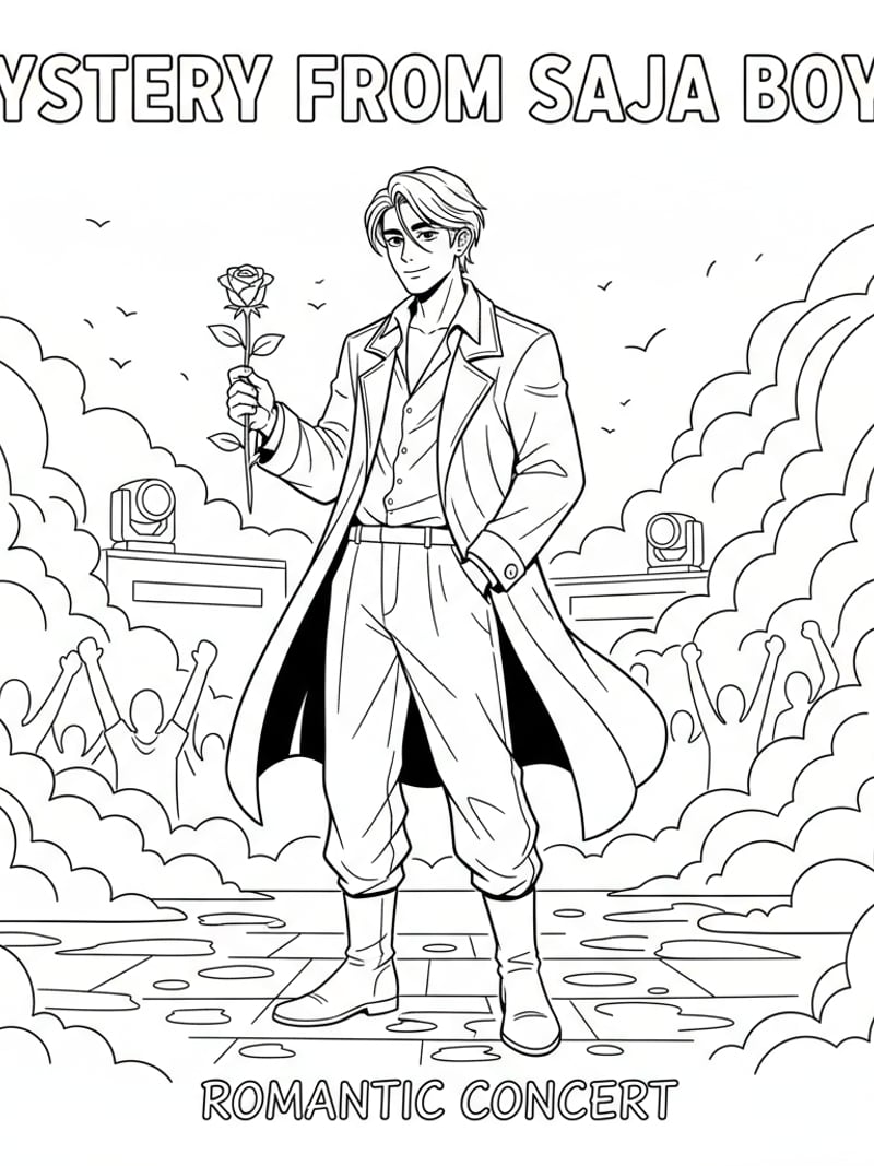 Mystery from Saja Boys in foggy concert scene holding rose with mysterious smile