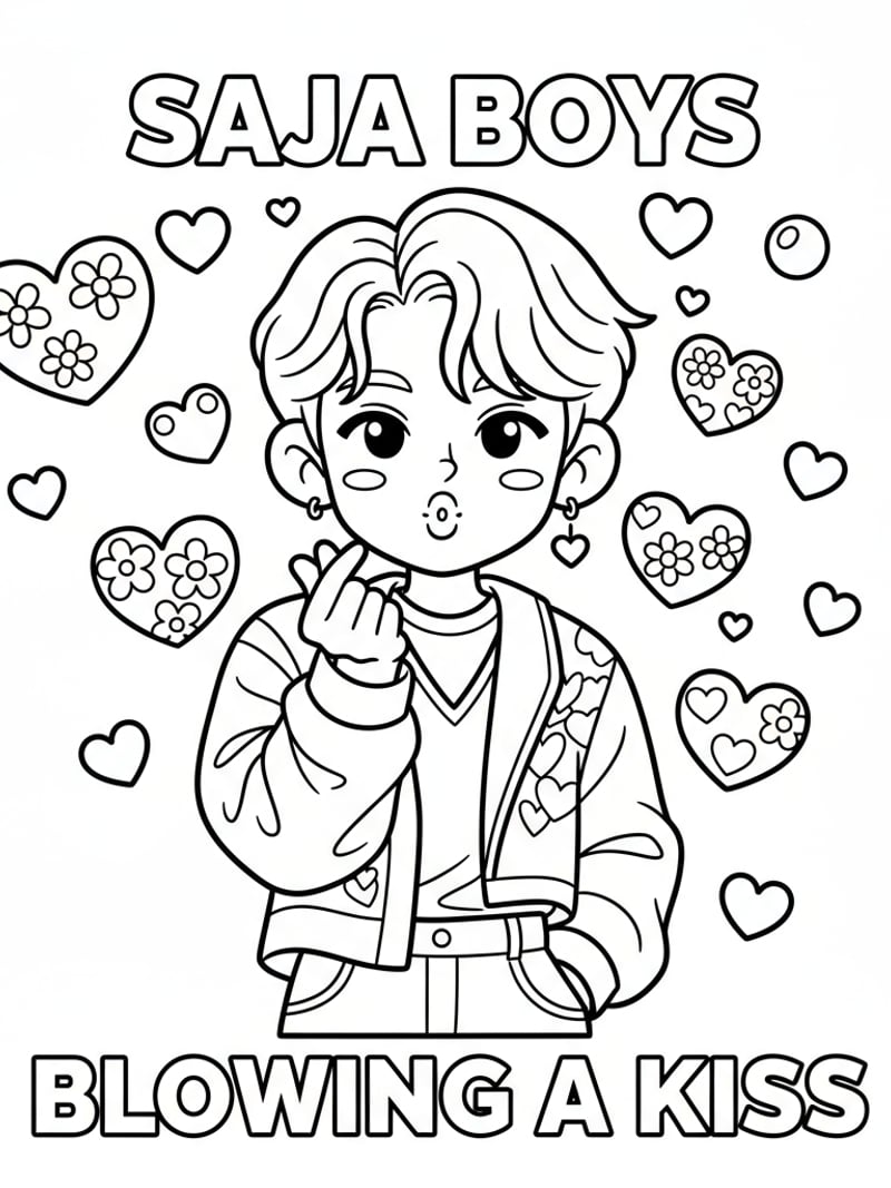 Romance from Saja Boys blowing kiss to audience surrounded by floating hearts