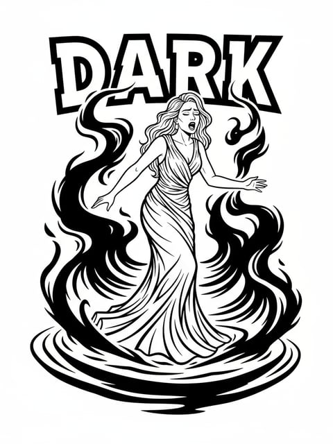 Dibujo para colorear de Zoey interpretando DARK en un escenario oscuro con sombras arremolinadas