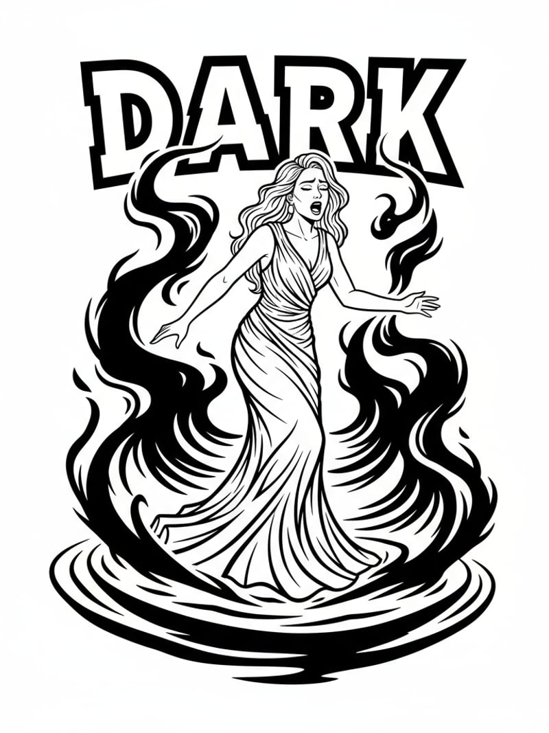 Zoey performing DARK on dark stage with emotional expression surrounded by swirling shadows