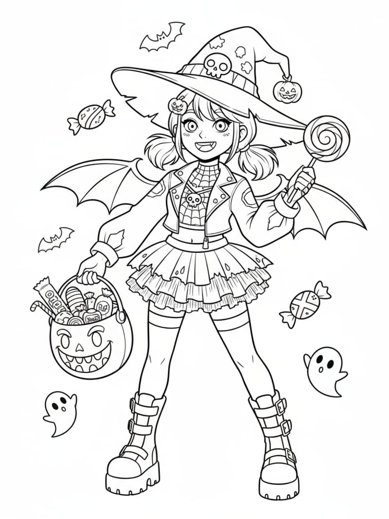 Zoey in Halloween costume K-pop battle outfit holding candy and smiling
