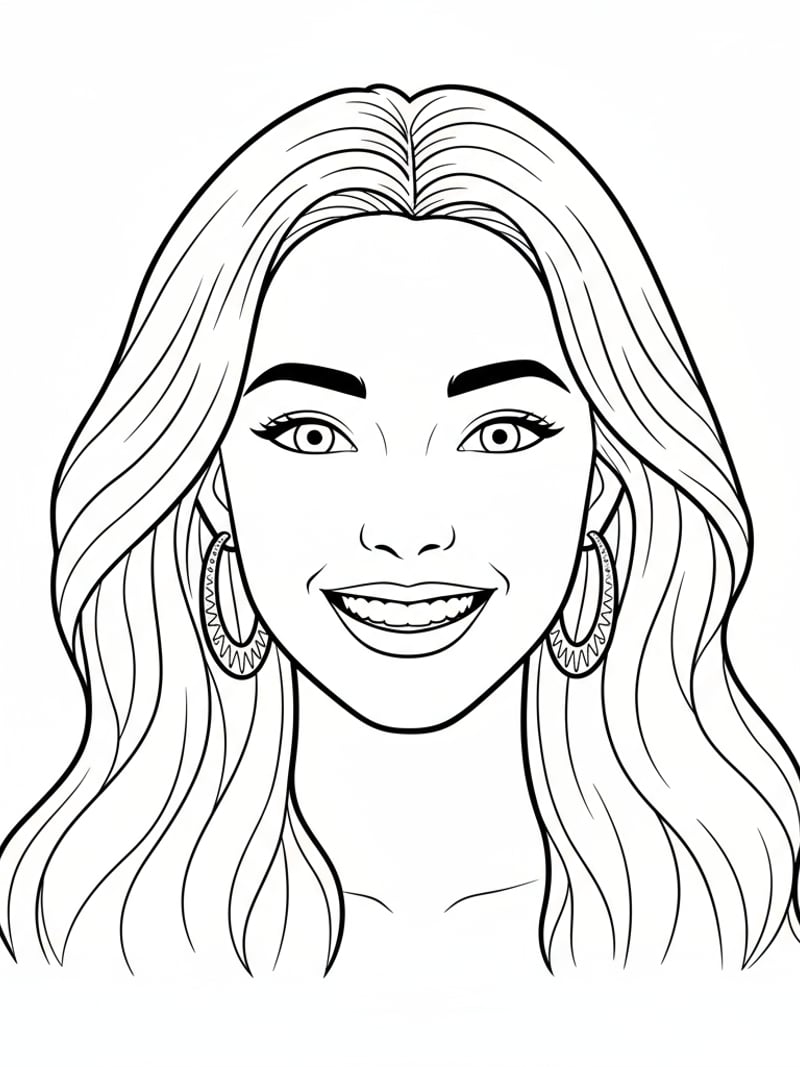 Close-up portrait of Zoey smiling with earrings visible long hair flowing headshot