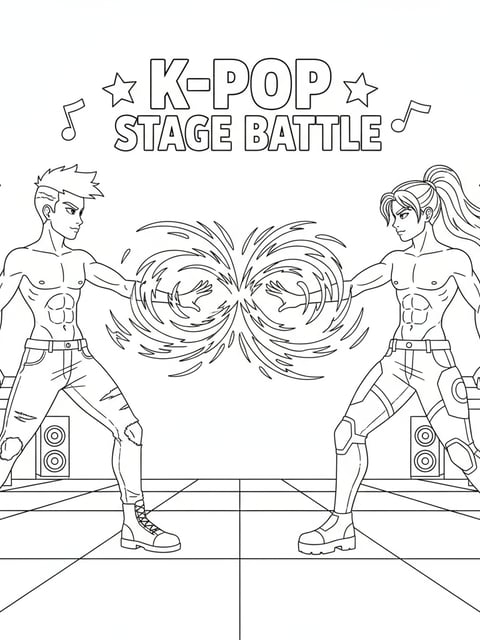 Dibujo para colorear de Zoey y Abs de Saja Boys en un enfrentamiento con auras de energía chocando