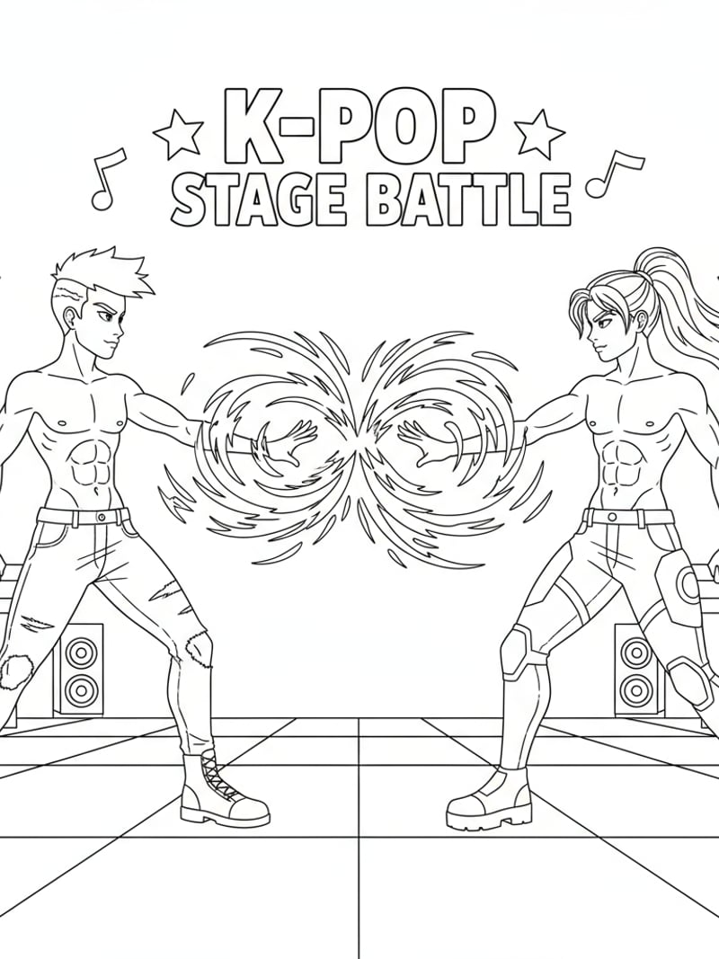 Zoey and Saja Boys Abs in tense standoff dual energy auras clashing K-pop stage battle