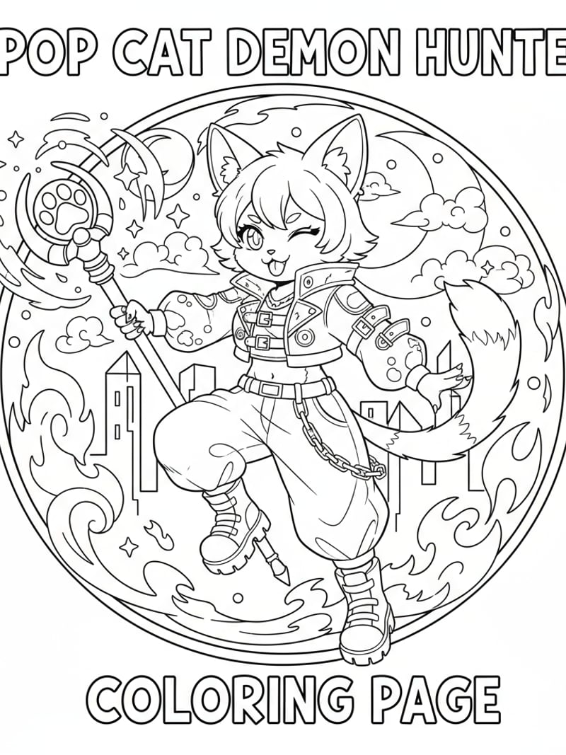 KPOP Demon Hunters anime-style cat version of Rumi cute and playful with magical sparkles