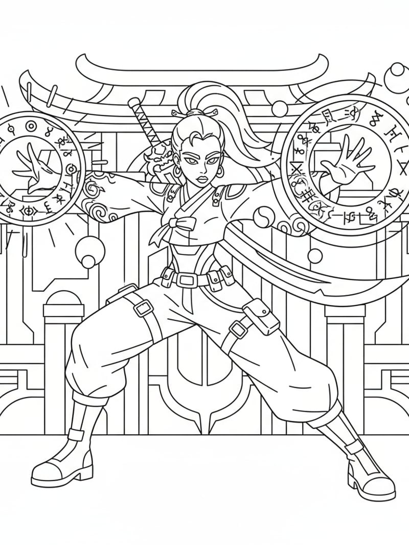 KPOP Demon Hunters Huntrix casting magic spell with mystical runes and glowing orbs