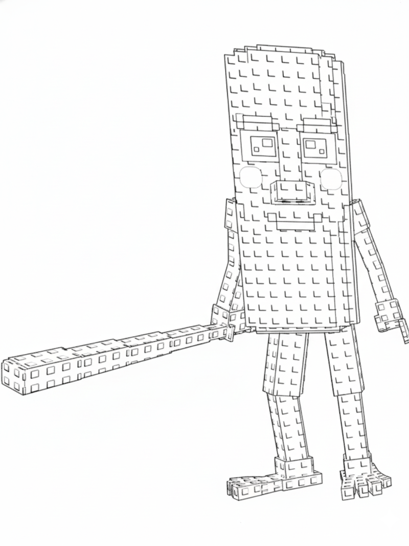 Tung Tung Tung Sahur Indonesian wooden bat character Plants vs Brainrots coloring page