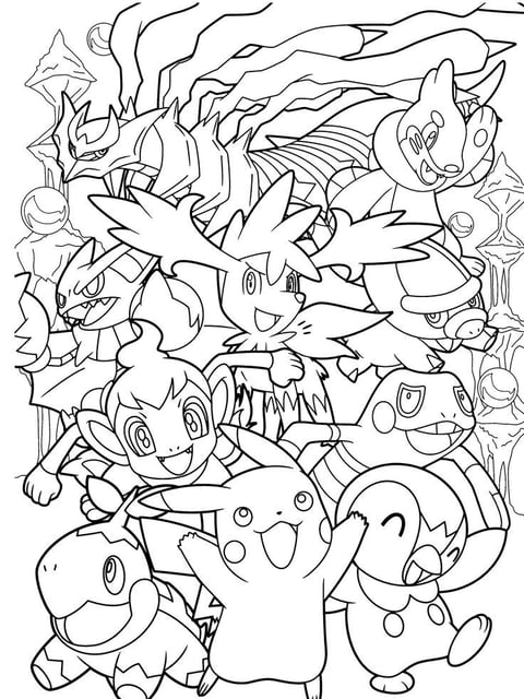 Sinnoh starter Pokémon lineup with background forest elements
