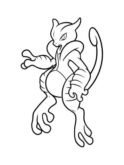 Mega Mewtwo in a dynamic stance with psychic aura line art