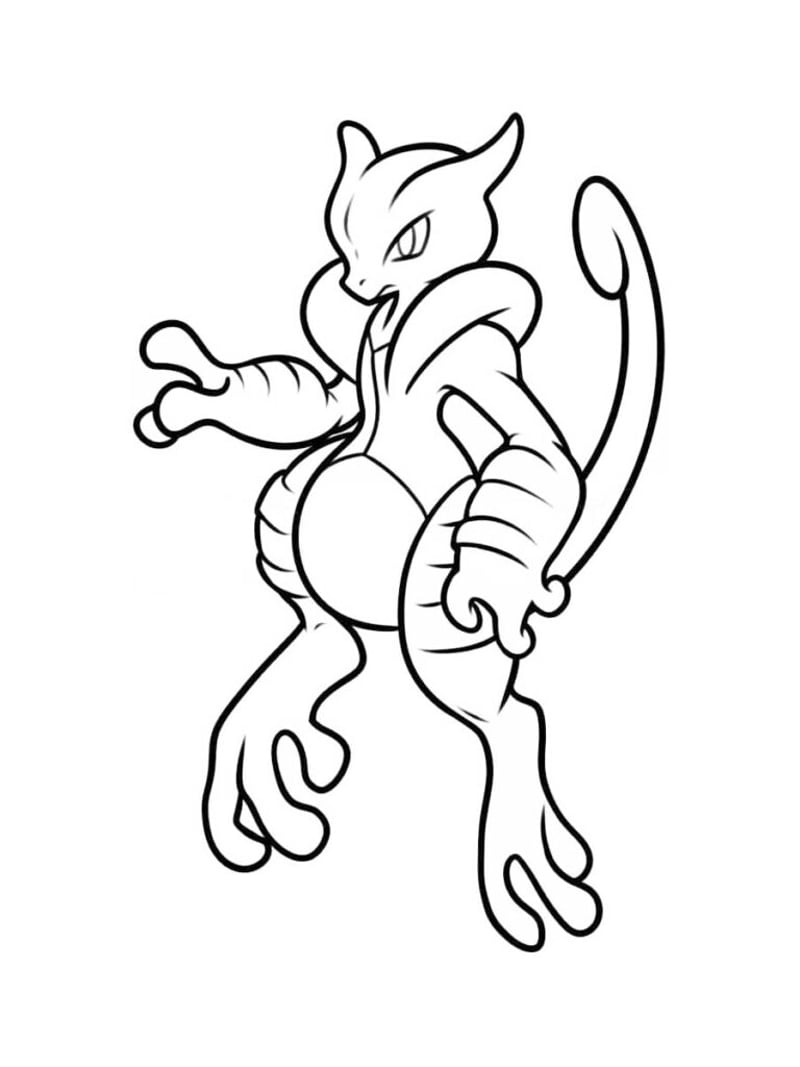 Mega Mewtwo in a dynamic stance with psychic aura line art