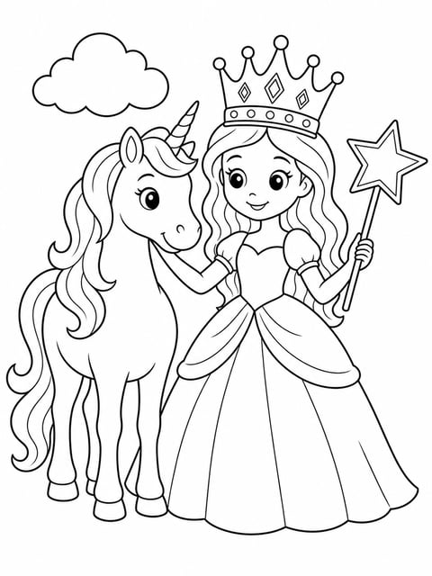 princess and unicorn coloring page printable