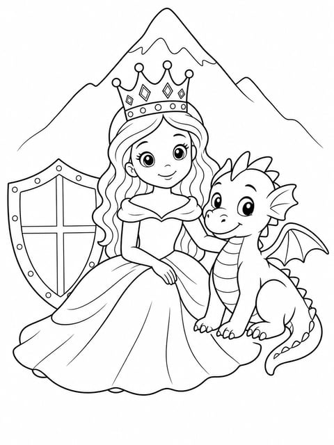princess and friendly dragon coloring page