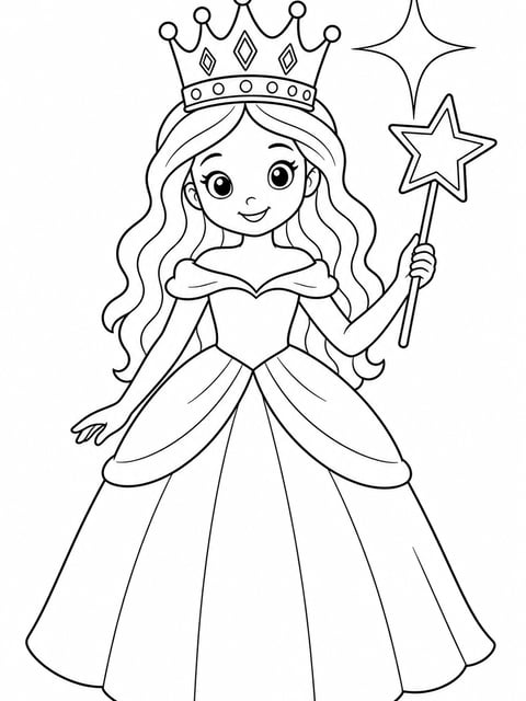 princess with magic wand coloring page