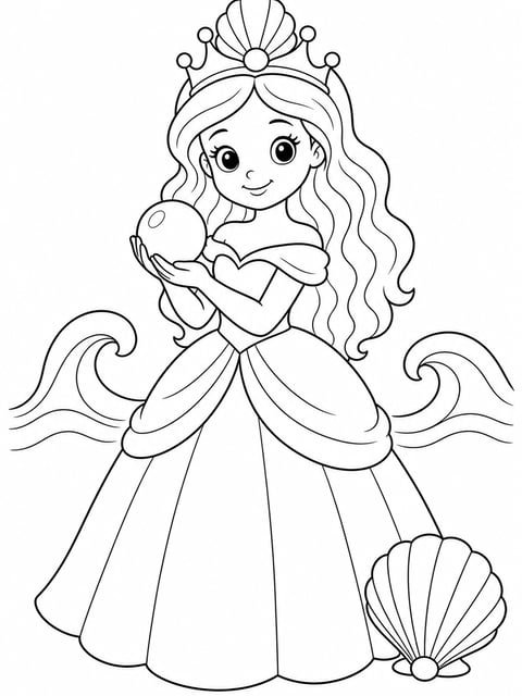 ocean princess with shell crown coloring page