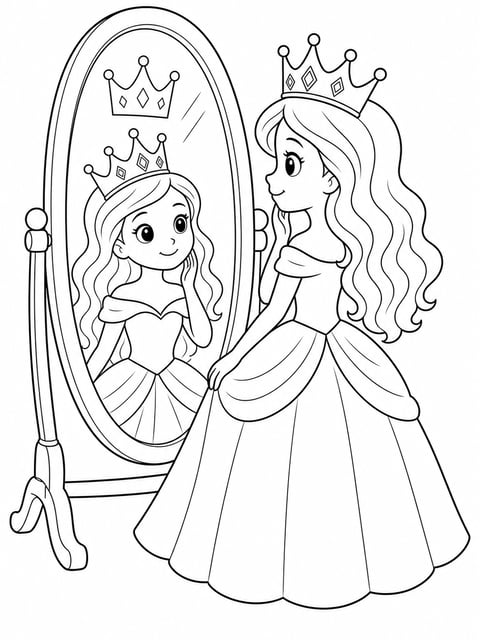 princess with oval mirror coloring page