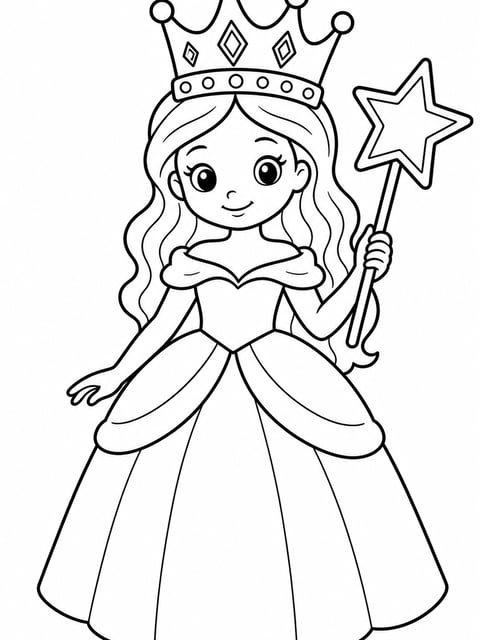 easy preschool princess coloring page with big crown