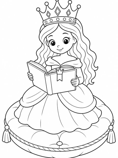 princess reading storybook coloring page