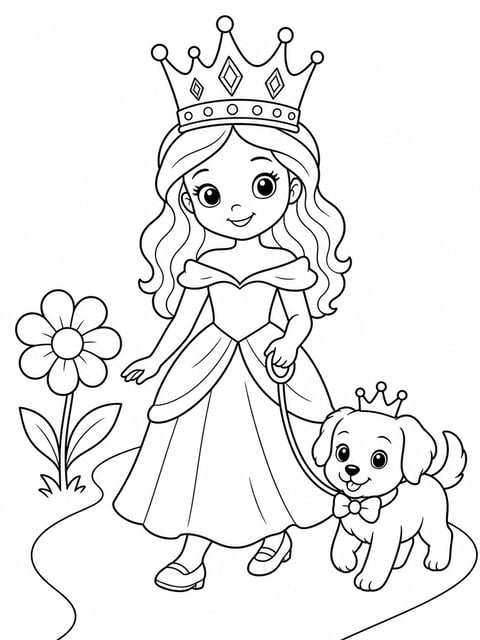 princess walking royal puppy coloring page