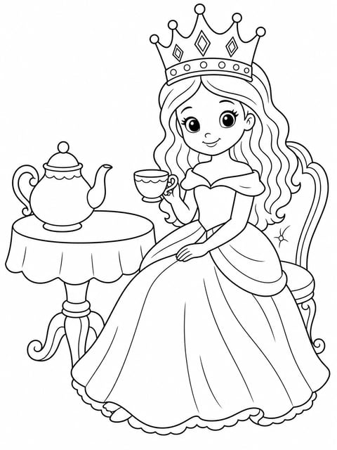 princess tea party coloring page printable