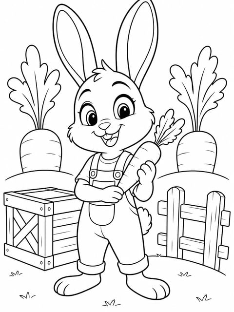 Young Judy Hopps holding carrot on Bunnyburrow farm coloring page