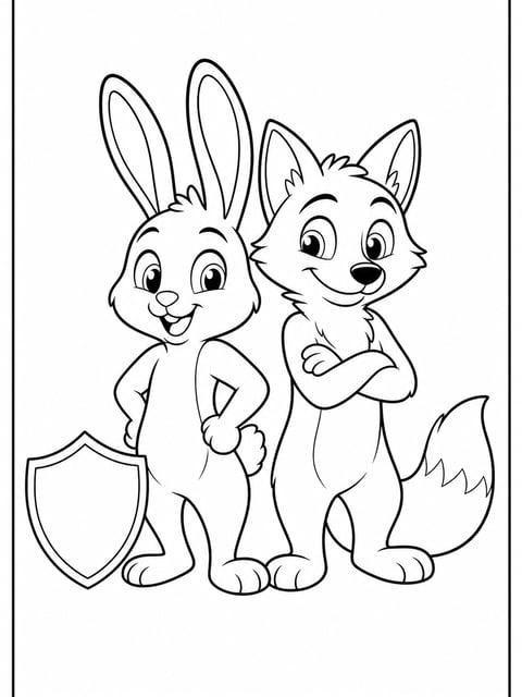 Judy Hopps and Nick Wilde police partners portrait coloring page