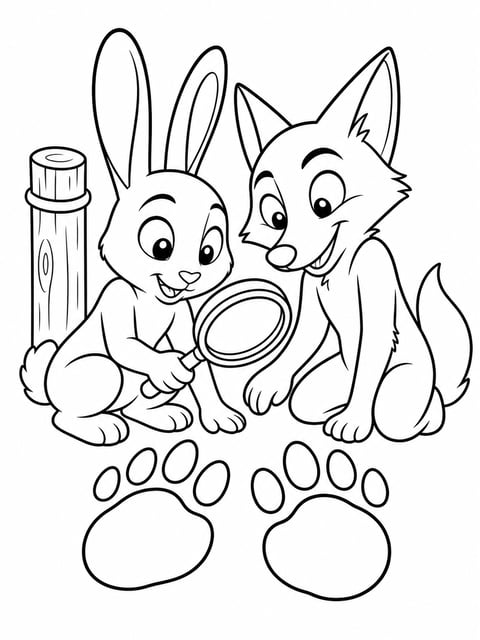 Judy Hopps and Nick Wilde investigating missing otter case coloring page