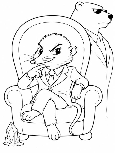 Mr Big on oversized chair with polar bear guard coloring page