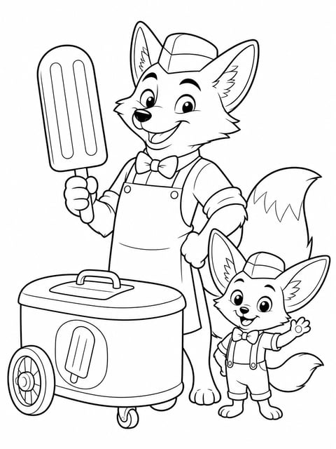 Nick Wilde and Finnick jumbo popsicle hustle coloring page