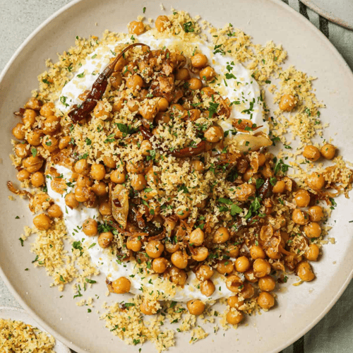 Fried Chickpeas with Yogurt Sauce & Herby Breadcrumbs