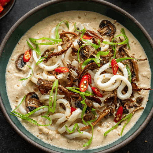 Creamy Umami Noodle Soup with Crispy Mushrooms