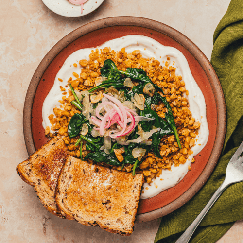 Spiced Chickpea “Scramble” with Garlicky Spinach
