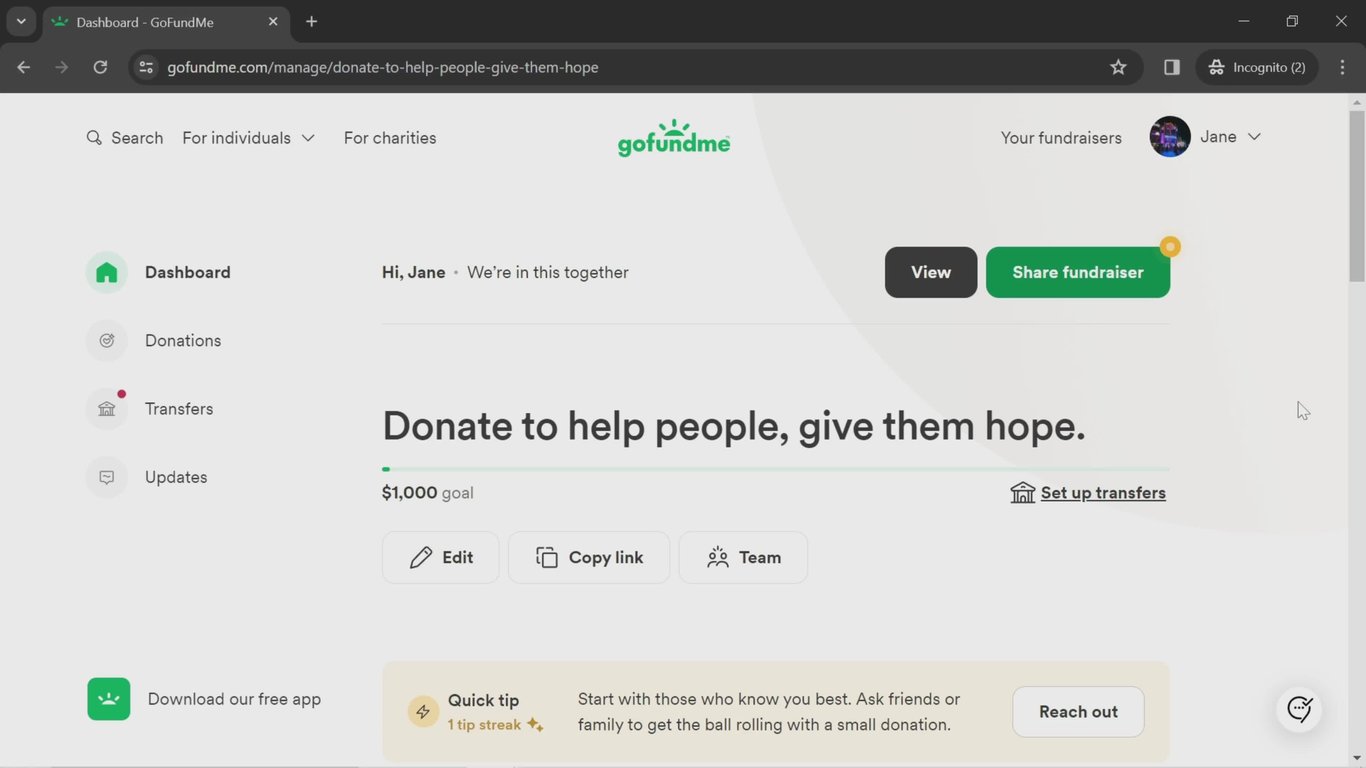 GoFundMe Screenshot 1