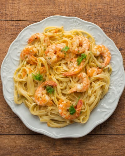 One pot pasta aux crevettes et lait de coco