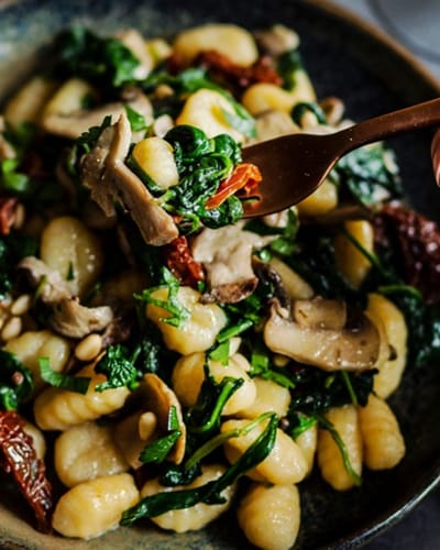 Salade de Macaronis aux Pousses D'épinards et aux Tomates Confites