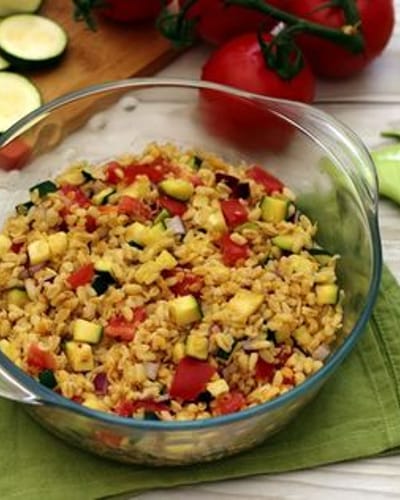 Salade de Blé, Lentilles Corail, Courgette et Tomates