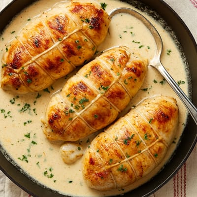 Paupiettes de poulet à la crème et champignons