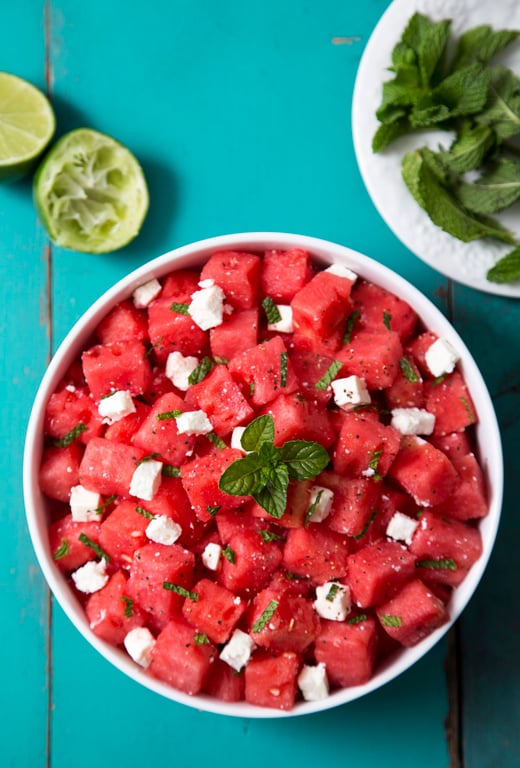 Salade de Pastèque, Tomate, Feta et Menthe