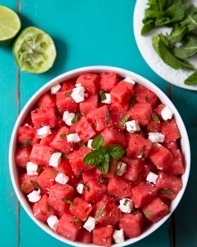 Salade de Pastèque, Tomate, Feta et Menthe