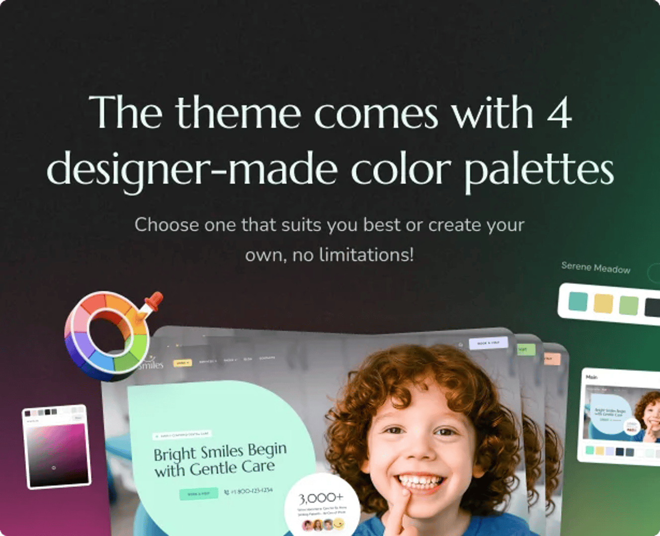 Happy Smiles - Pediatric Dental Clinic & Dentist WordPress Theme - Designer-made Color Palettes | CMSMasters studio