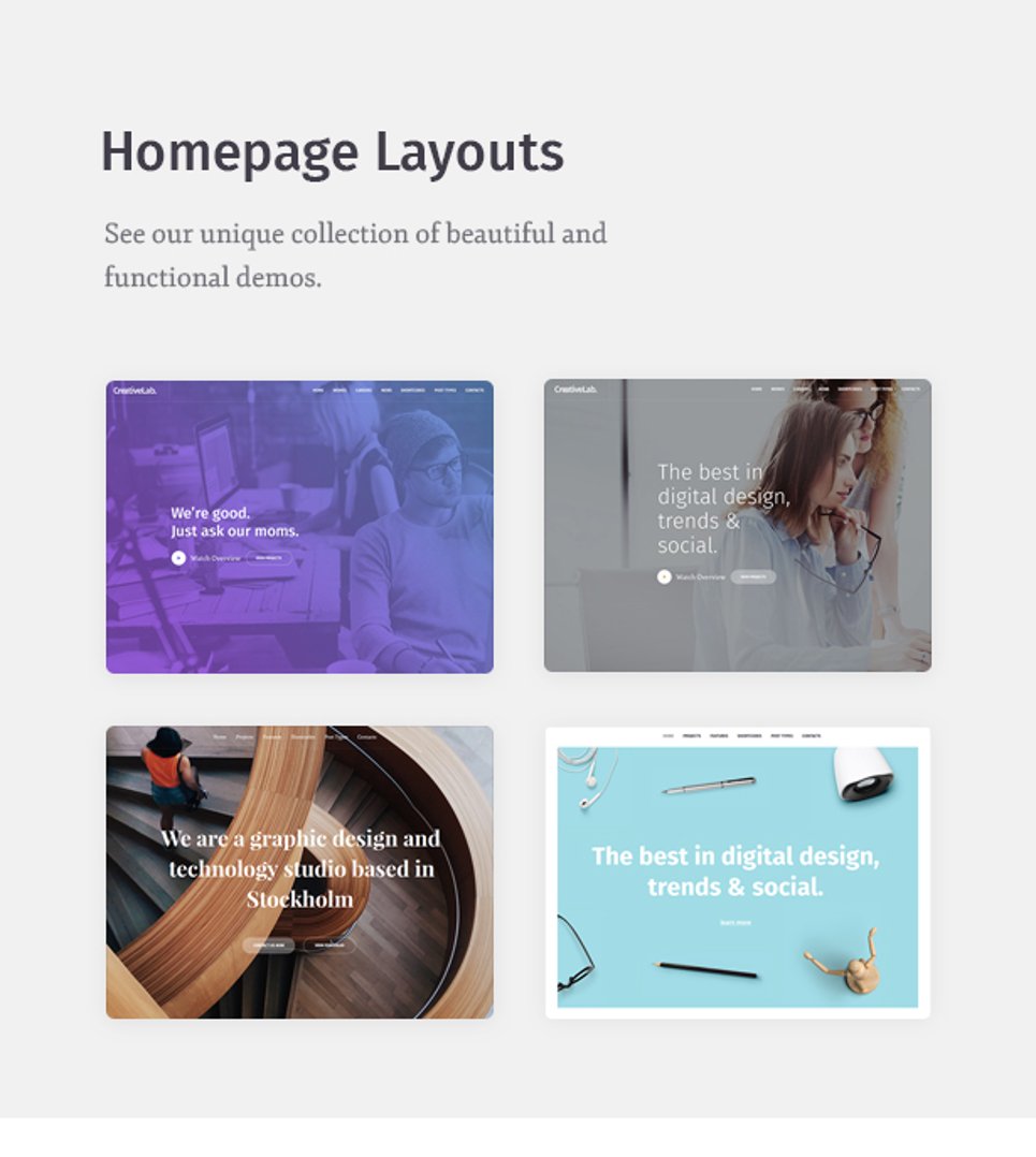 Creative Lab - Studio Portfolio & Design Agency WordPress Theme - Homepage Layouts