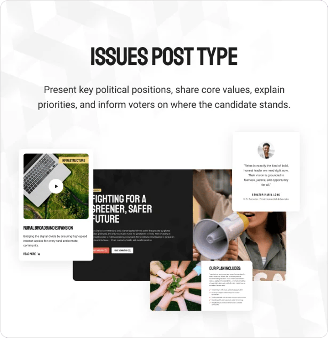 Campaigner - Political Candidate & Election WordPress Theme - Issues Post Type | CMSMasters studio