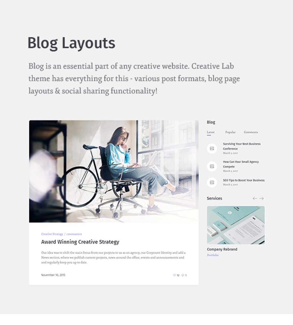 Creative Lab - Studio Portfolio & Design Agency WordPress Theme - Blog Layouts