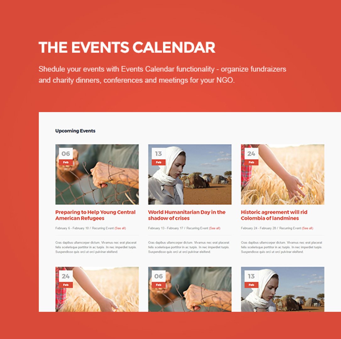 Charity NGO - Donation & Nonprofit Organization WordPress Theme - The Events Calendar